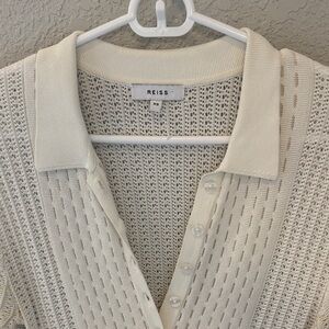 Reiss Cream Button Down Knit Top